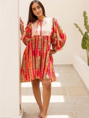 House of Sundar Tara Mini Dress Red Tigeress Sz S, EUC